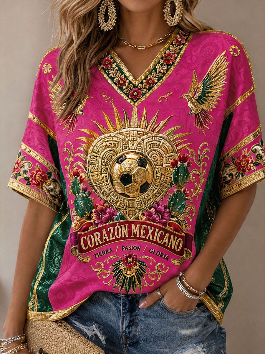 Women's Mexico Football Lover Art Printed T-shirt