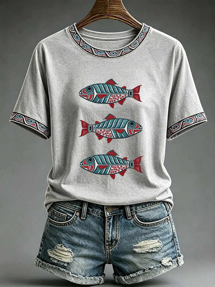 Women's Indigenous Totem Print Casual T-Shirt
