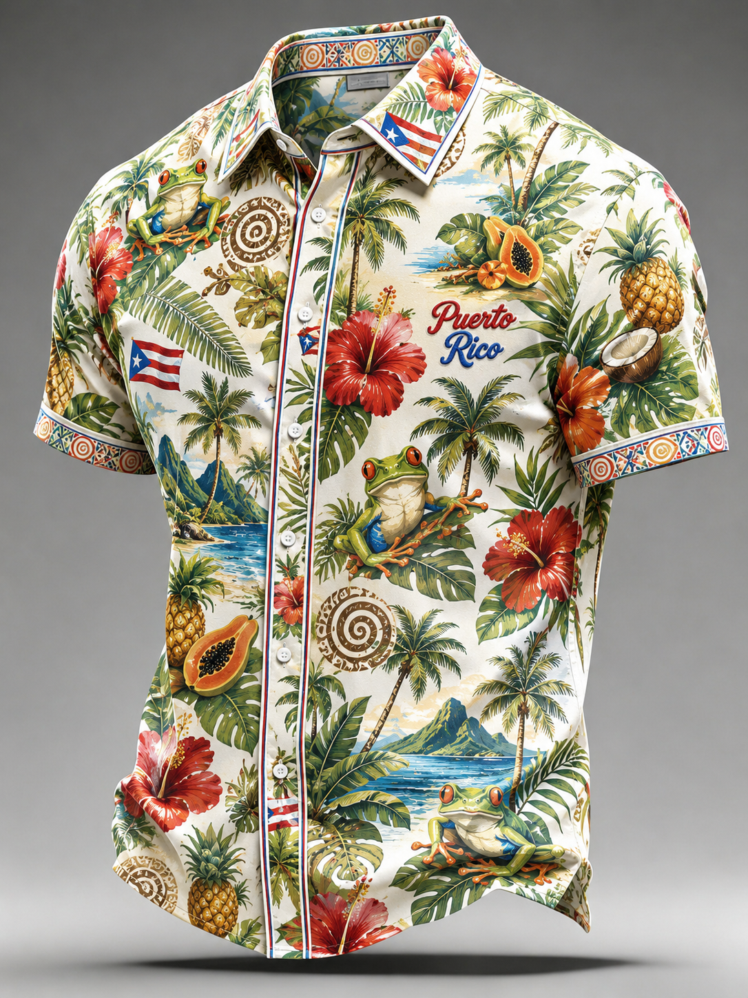 Men's Puerto Rico Ice Cream Cotton Summer Casual Beach Shirt Short Sleeve