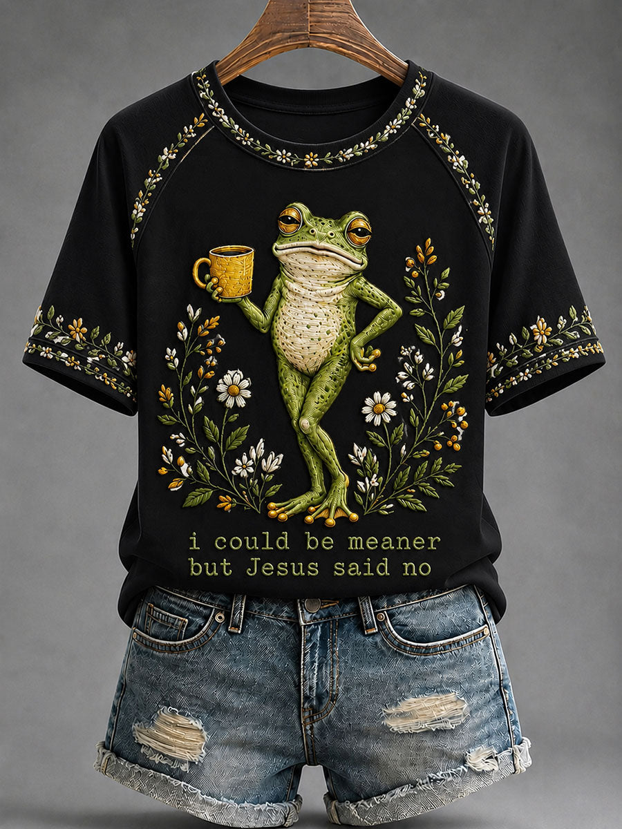 Women's 'I Could Be Meaner But Jesus Said No' Printed Casual T-Shirt