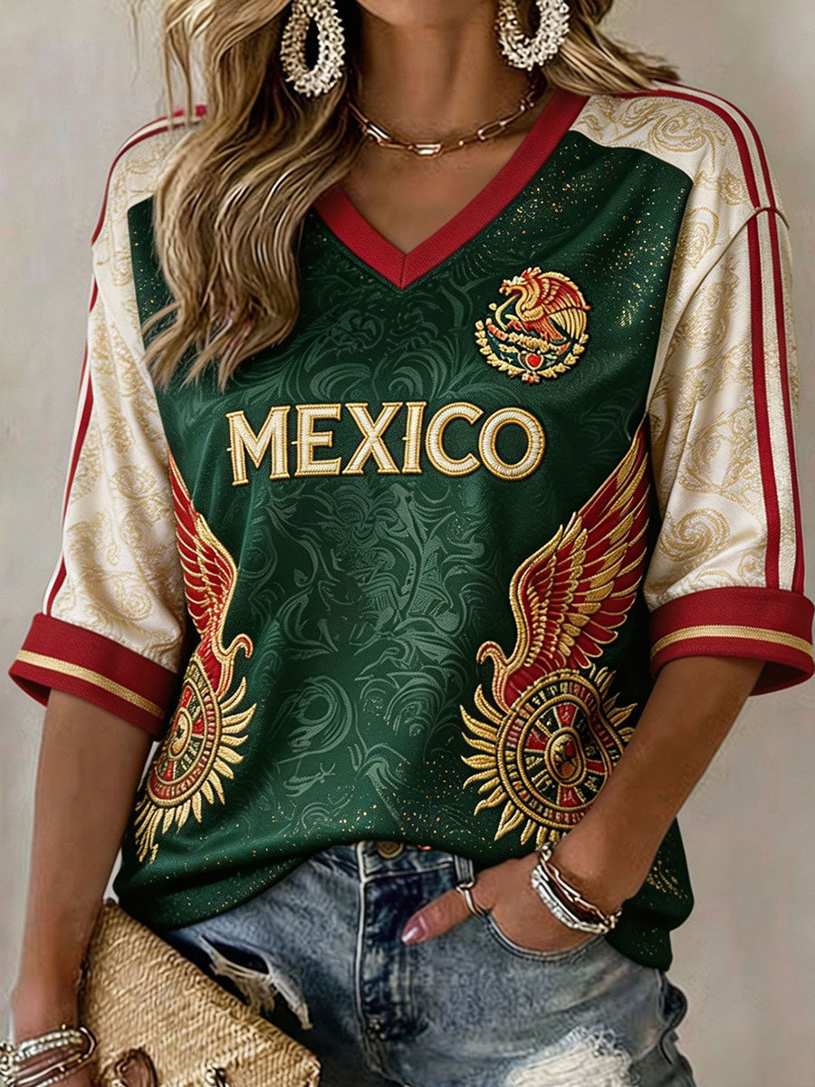 Women's Mexico Football Lover Art Printed T-shirt