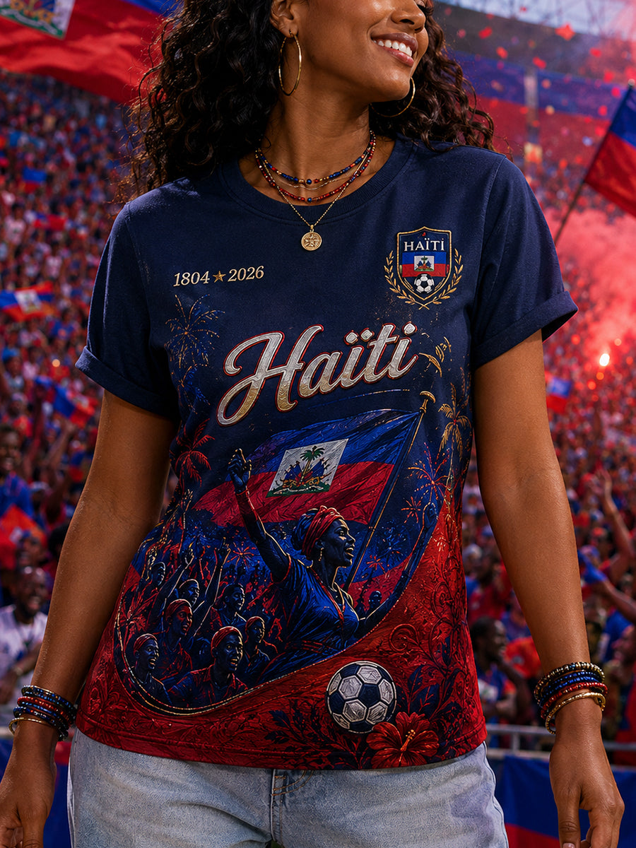 Women's Short-Sleeved T-Shirt With Football Print
