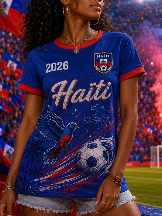 Women's Short-Sleeved T-Shirt With Football Print