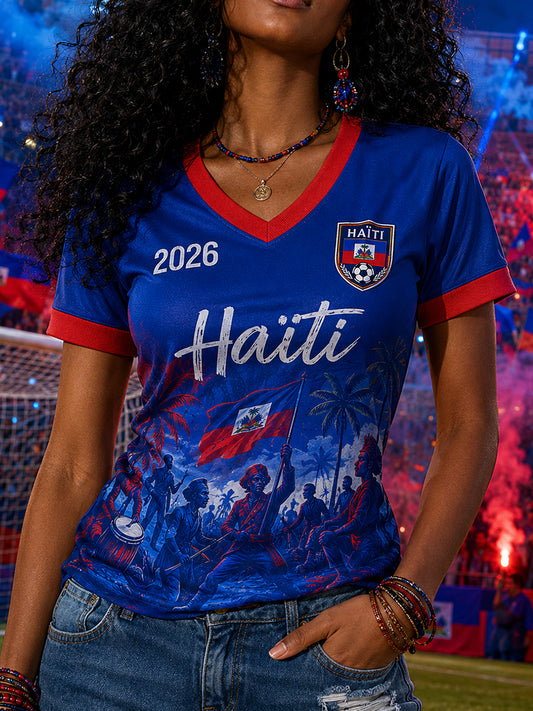 Women's Football-Themed Print V-Neck Short-Sleeve T-Shirt