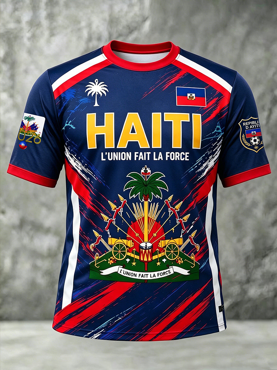 Men's Haitian Football Printed Vintage Fashion Loose Short Sleeve T-Shirt