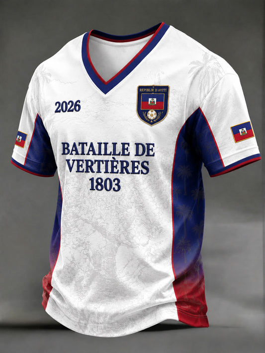 Men's Haiti Soccer V-Neck T-Shirts