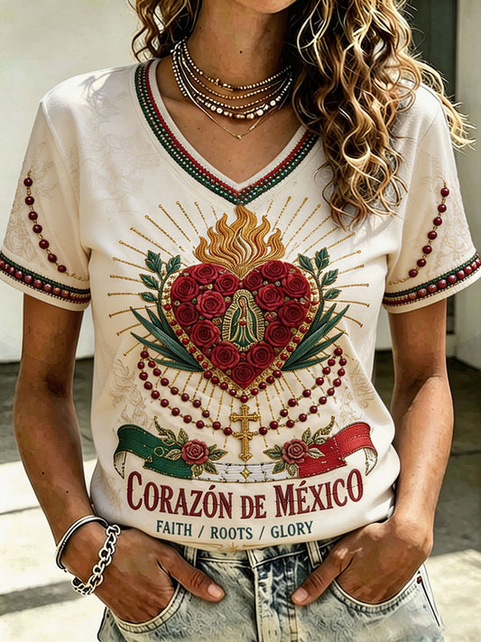 Women's Mexico Football Lover Art Printed T-shirt