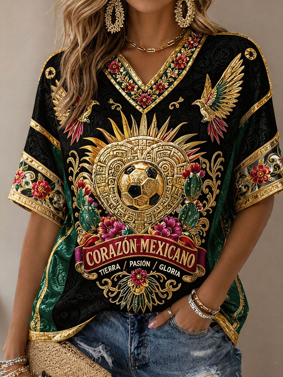 Women's Mexico Football Lover Art Printed T-shirt