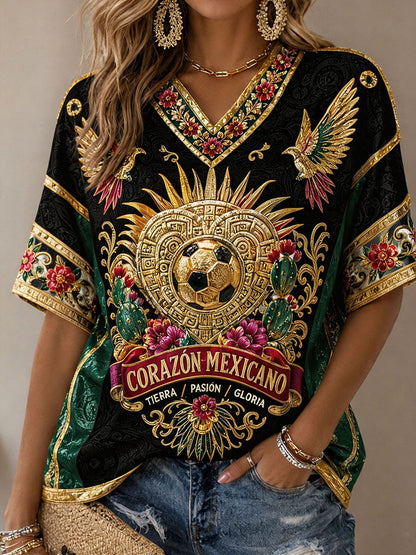 Women's Mexico Football Lover Art Printed T-shirt