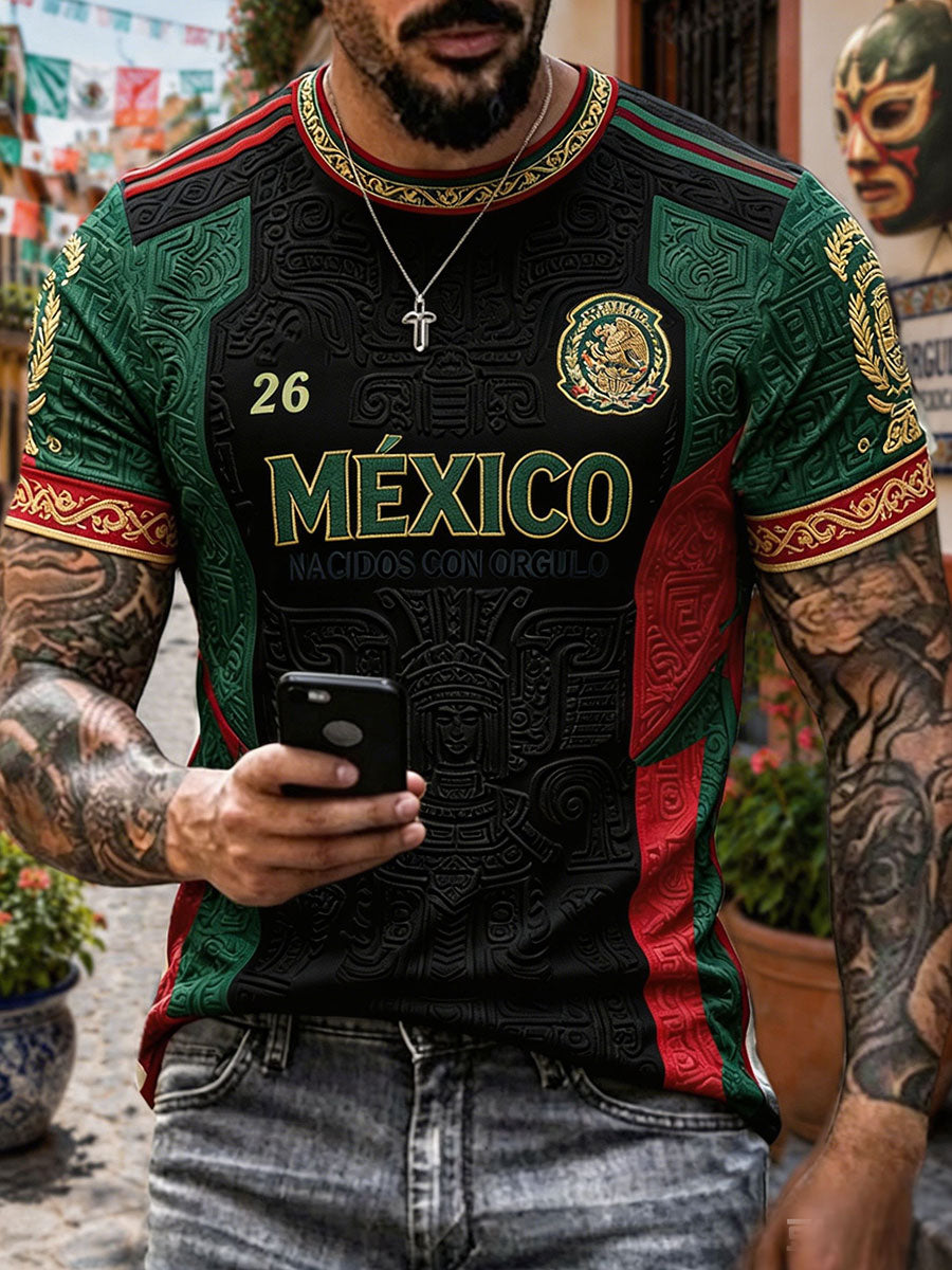 Men's Mexico Football Lover Art Printed T-shirt