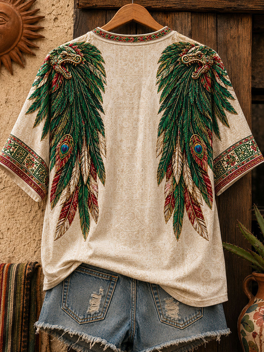 Women's Mexico Pride Art Printed Linen T-shirt