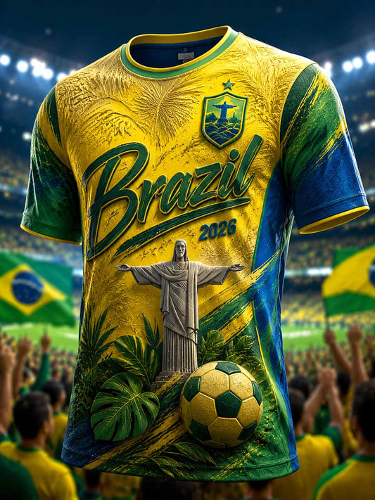 Men's Brazilian Football Match Print T-Shirt