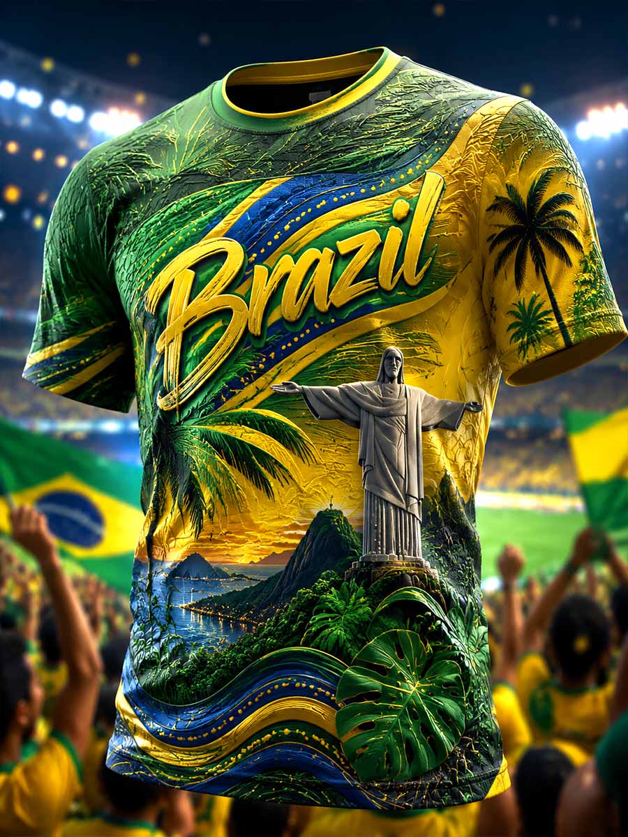Men's Brazilian Football Match Print T-Shirt