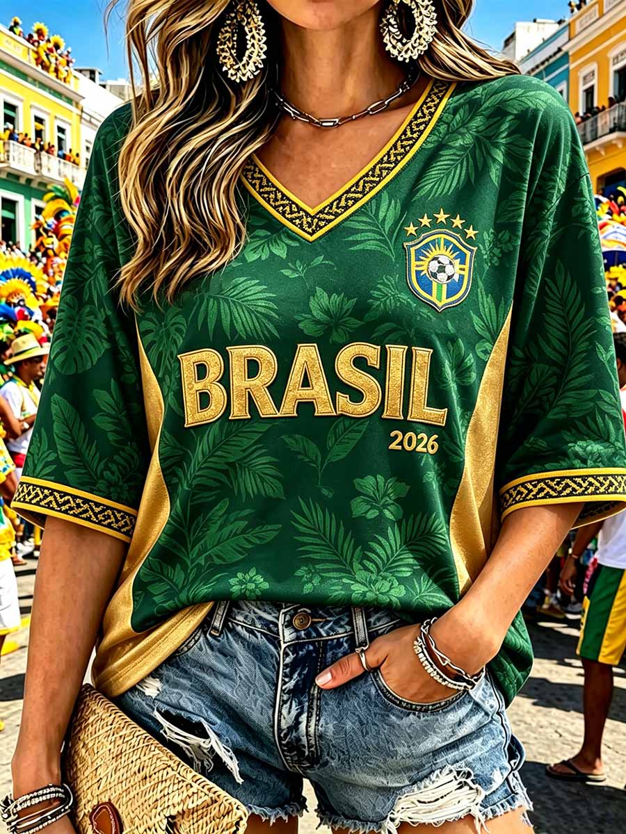 Women's Brazilian Football Match Printed T-Shirt