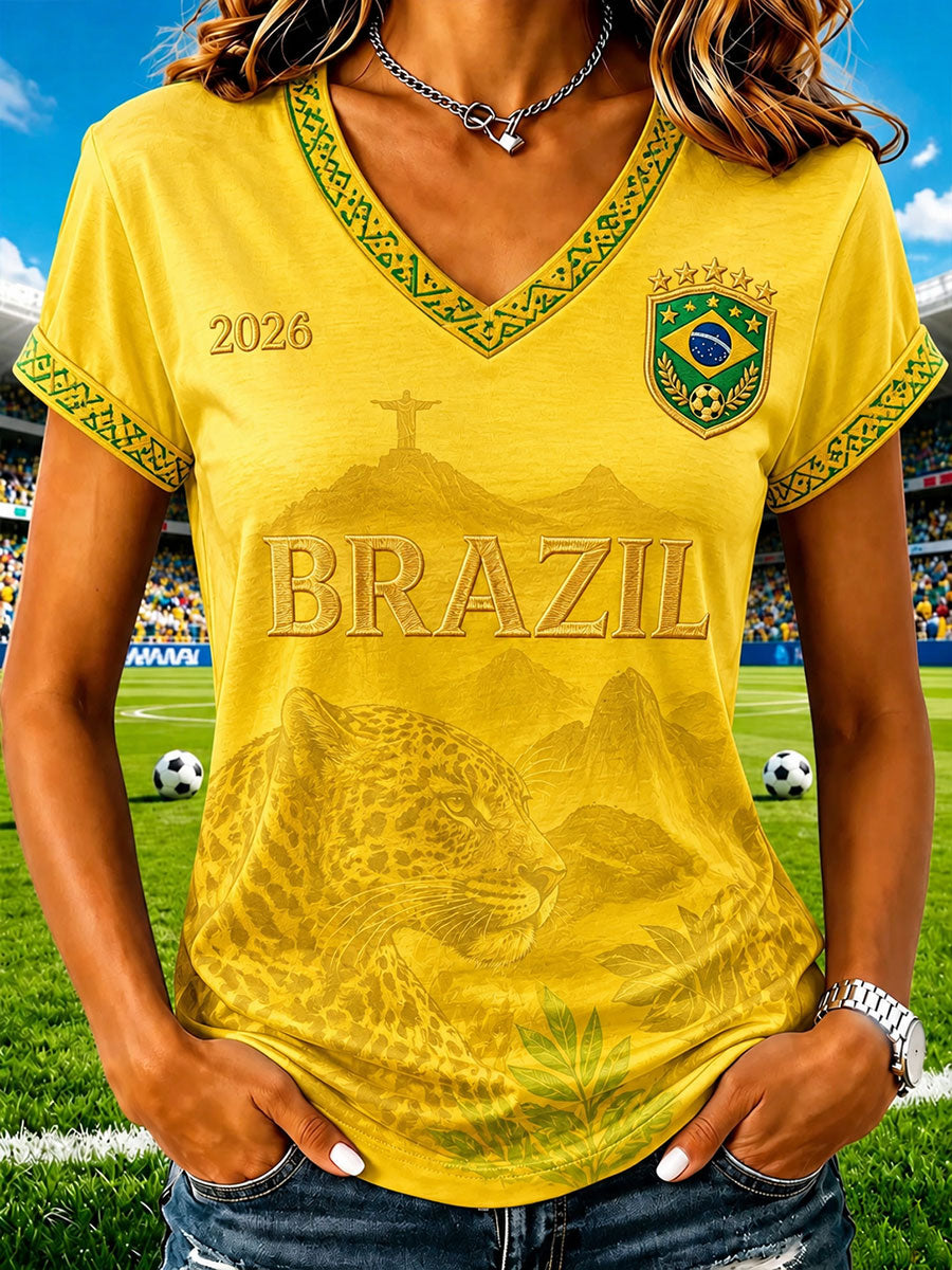 Women’s Brazilian Football Print Casual T-Shirt