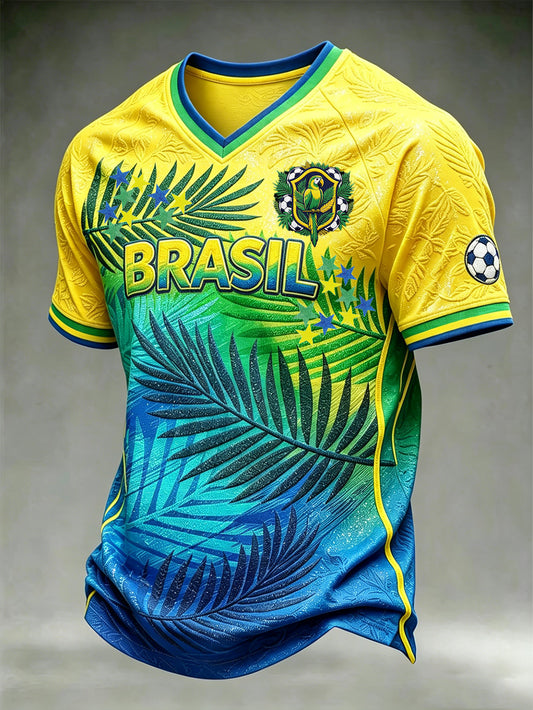 Men's football element plant print casual sports T-shirt