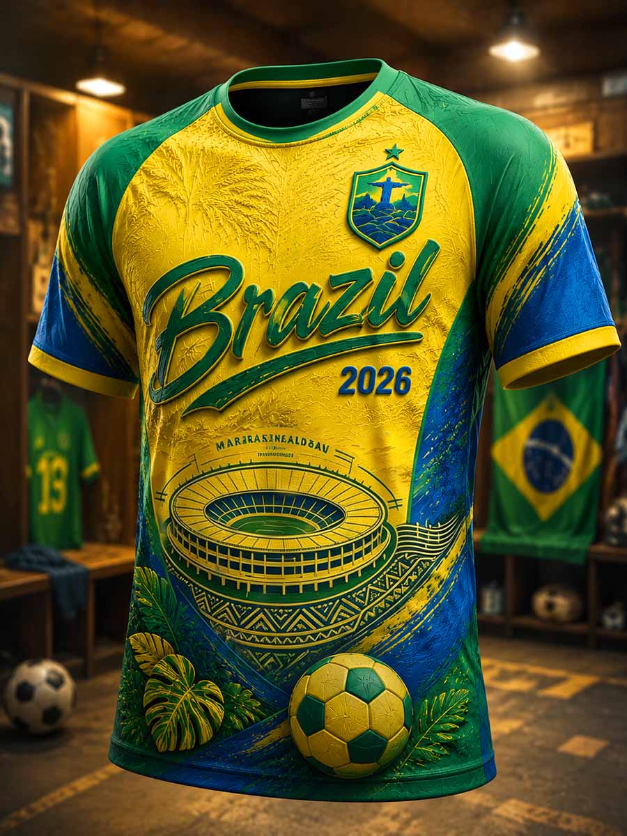 Men's Brazilian Football Match Print T-Shirt