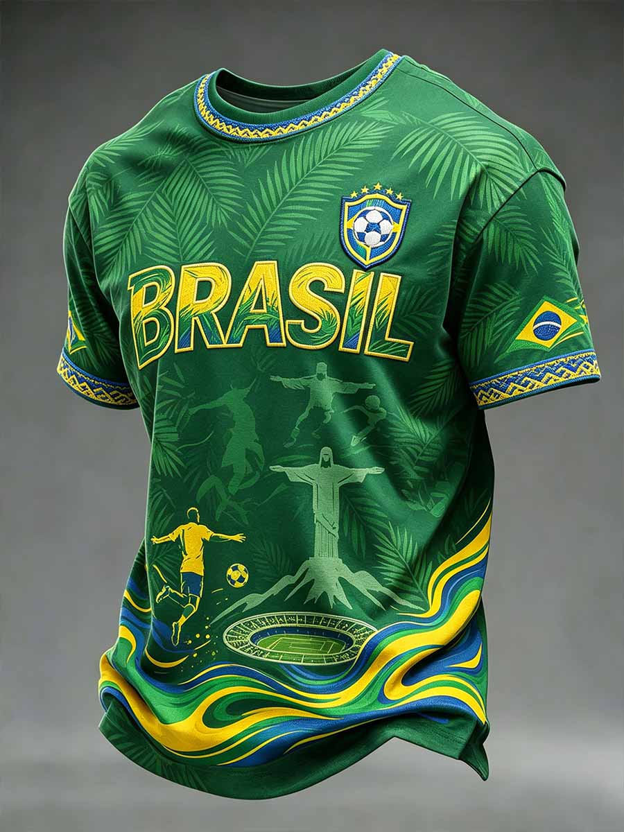 Men's Brazil Football Match Printed T-Shirt