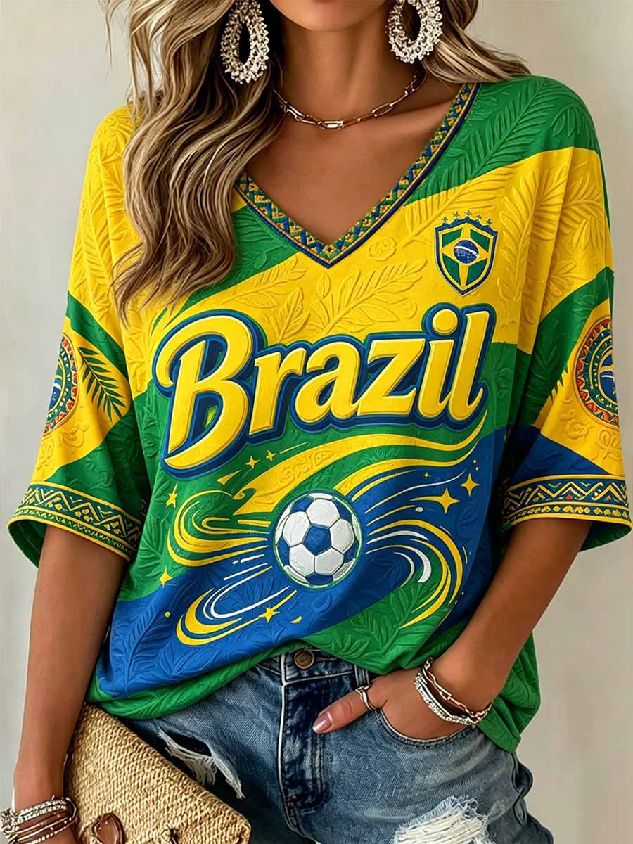 Women's Mid-length Sleeves V-Neck T-Shirt