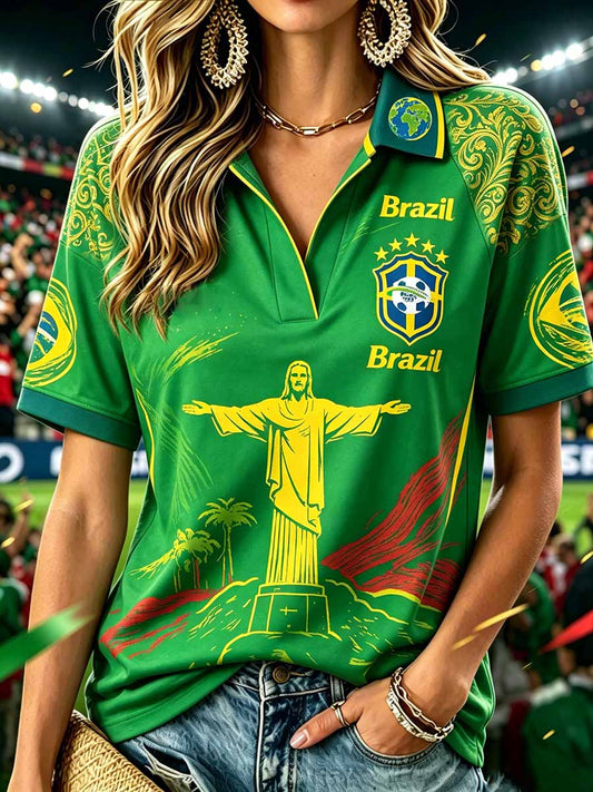 Women's Brazilian Football Match Printed T-Shirt