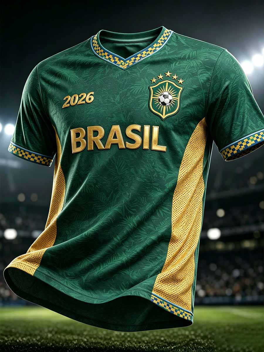 Men's Brazilian Football Match Print T-Shirt