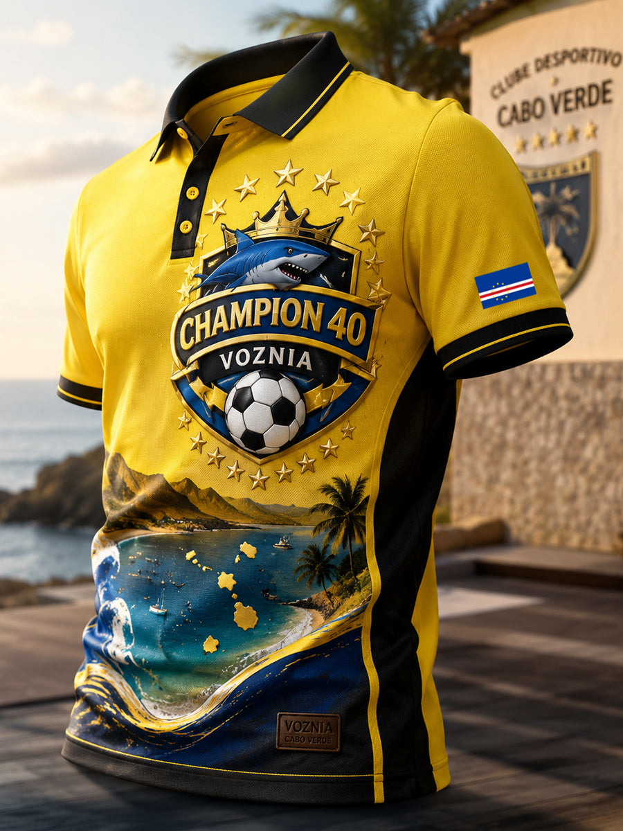 Men's Cape Verde Football Match Cheering Art Print Polo Shirt