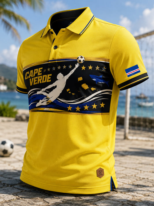 Men's Cape Verde Football Match Cheering Art Print Polo Shirt