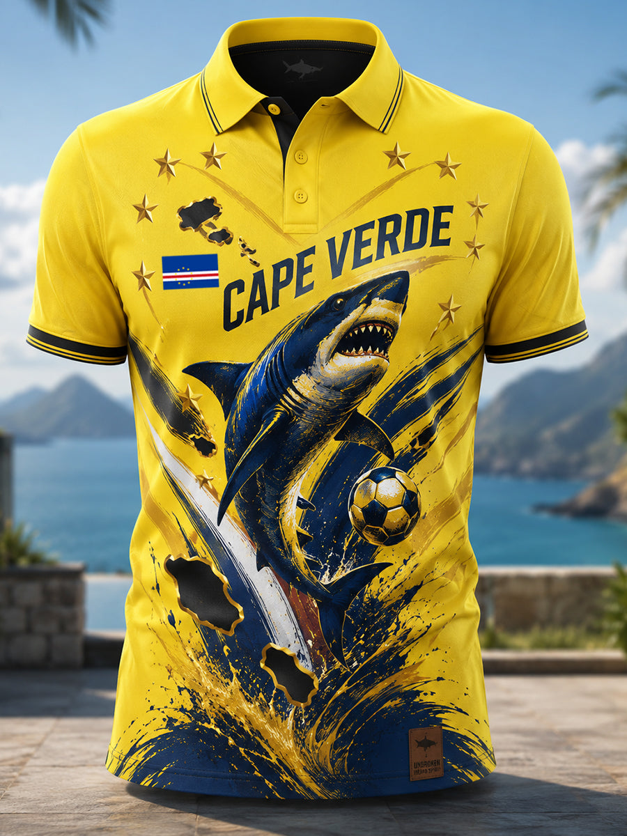 Men's Cape Verde Football Match Cheering Art Print Polo Shirt