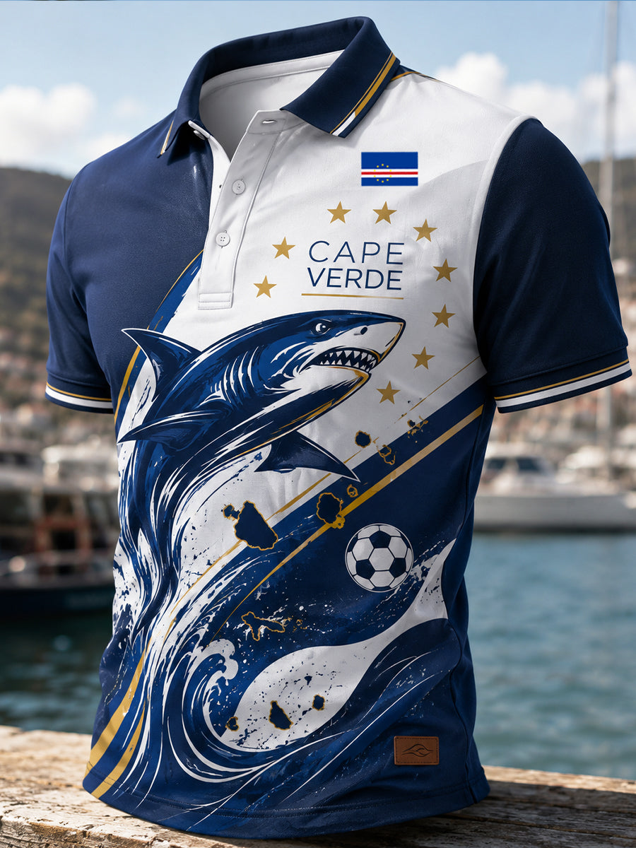 Men's Cape Verde Football Match Cheering Art Print Polo Shirt
