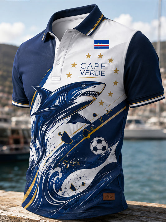 Men's Cape Verde Football Match Cheering Art Print Polo Shirt