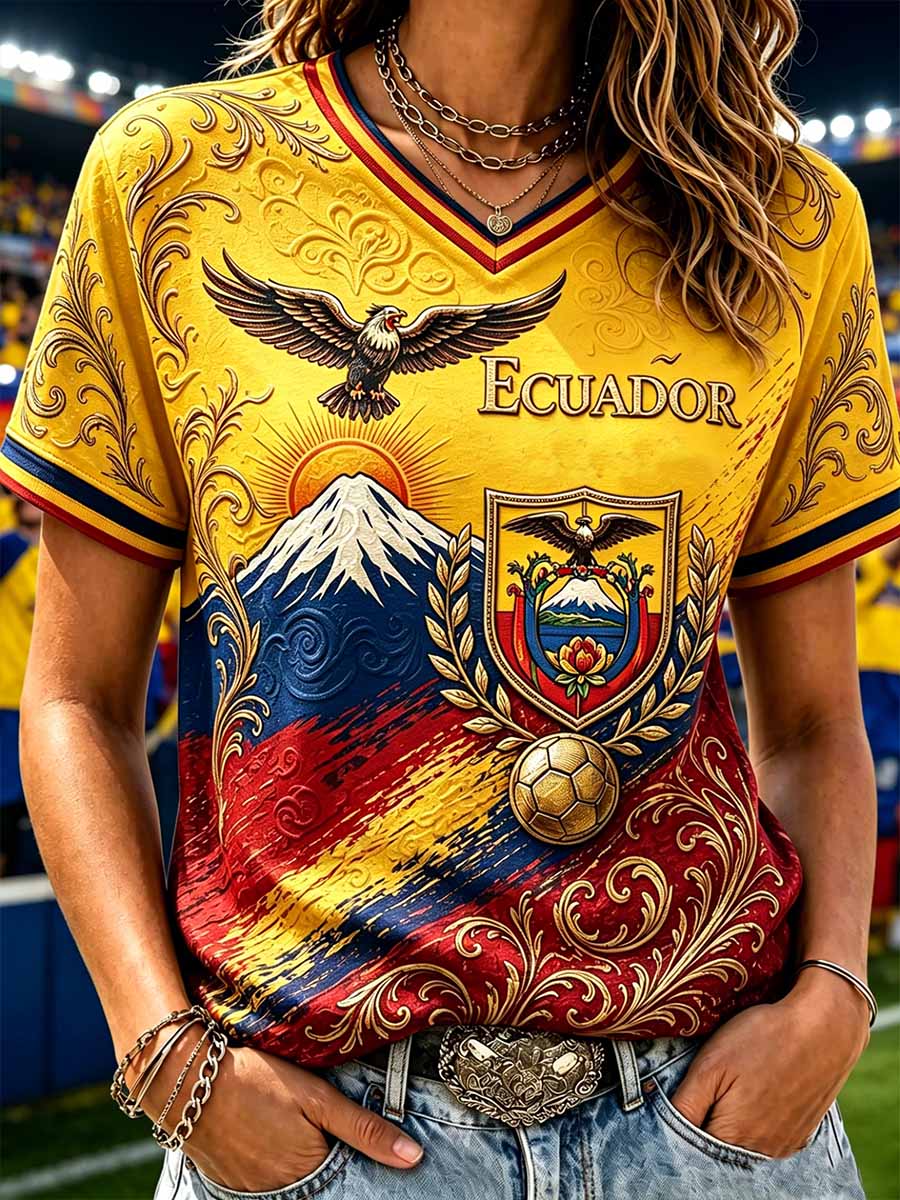 Women's Fashion Ecuador Football Print T-Shirt