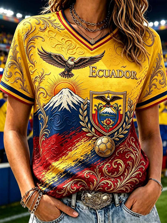 Women's Fashion Ecuador Football Print T-Shirt