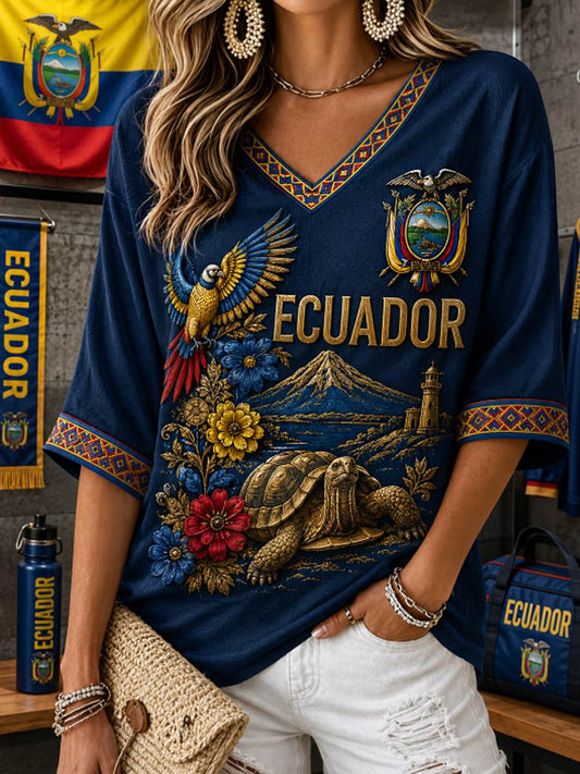 Women's Mid-length Sleeves V-Neck T-Shirt