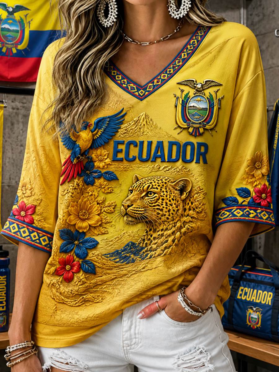 Women's Mid-length Sleeves V-Neck T-Shirt