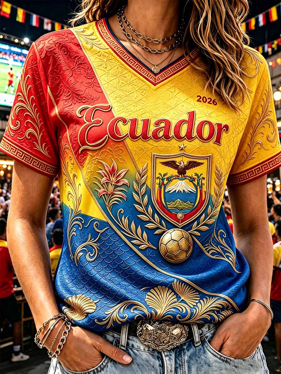 Women's Fashion Ecuador Football Print T-Shirt