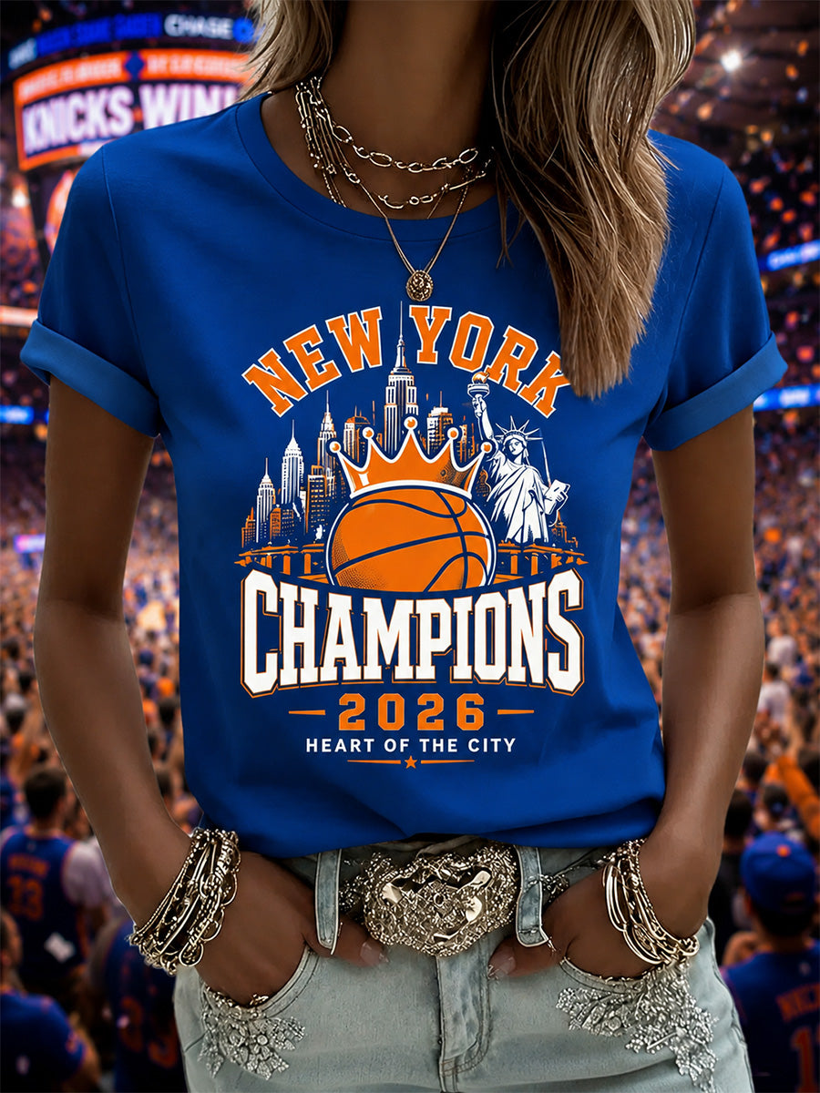 Women's New York Basketball Champions Celebration Print Casual Tee