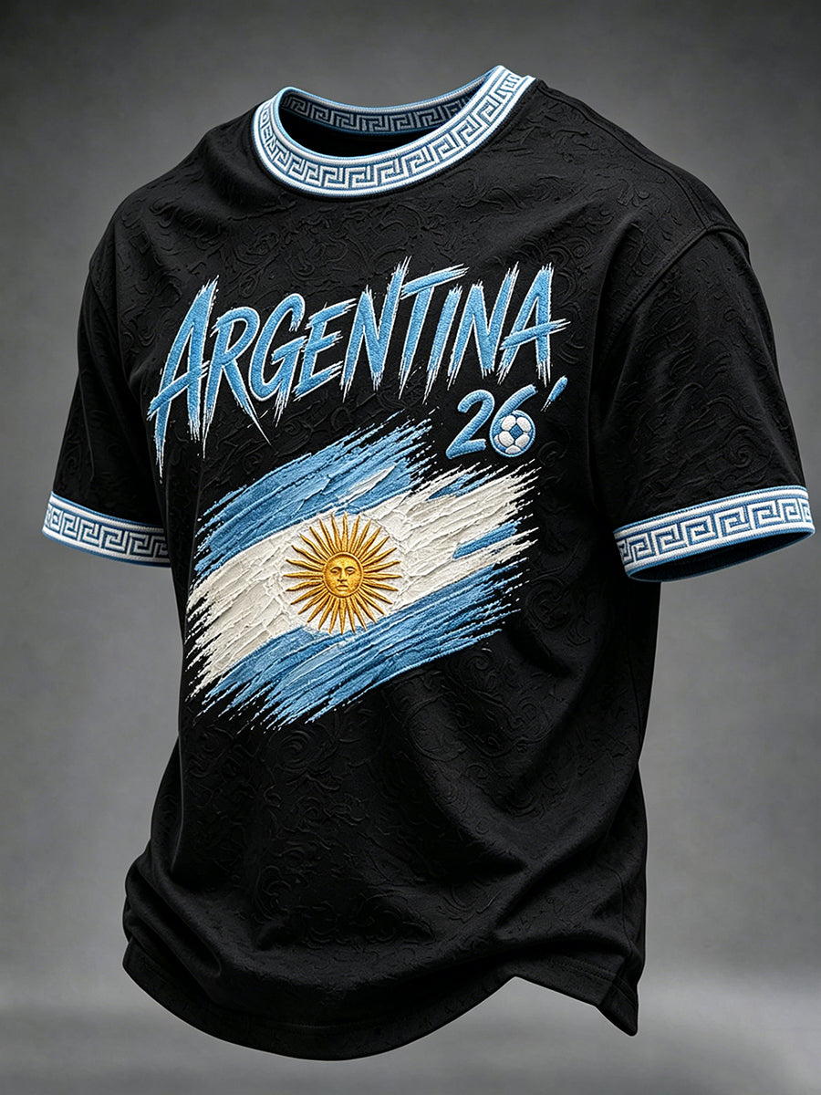 Men's Argentina Football Fan Round Neck Short Sleeves T-shirt