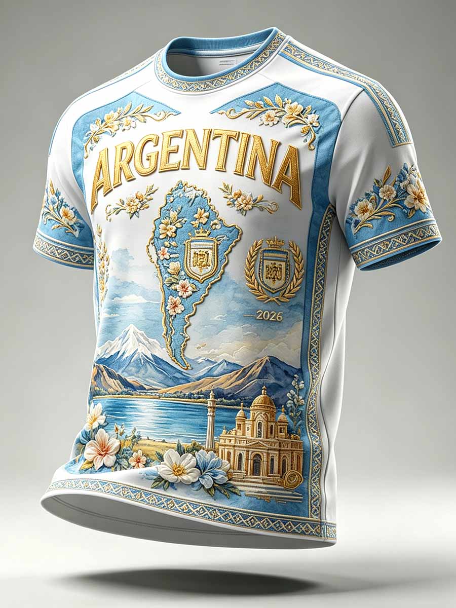 Men's Argentina Football Printed Souvenir T-Shirt
