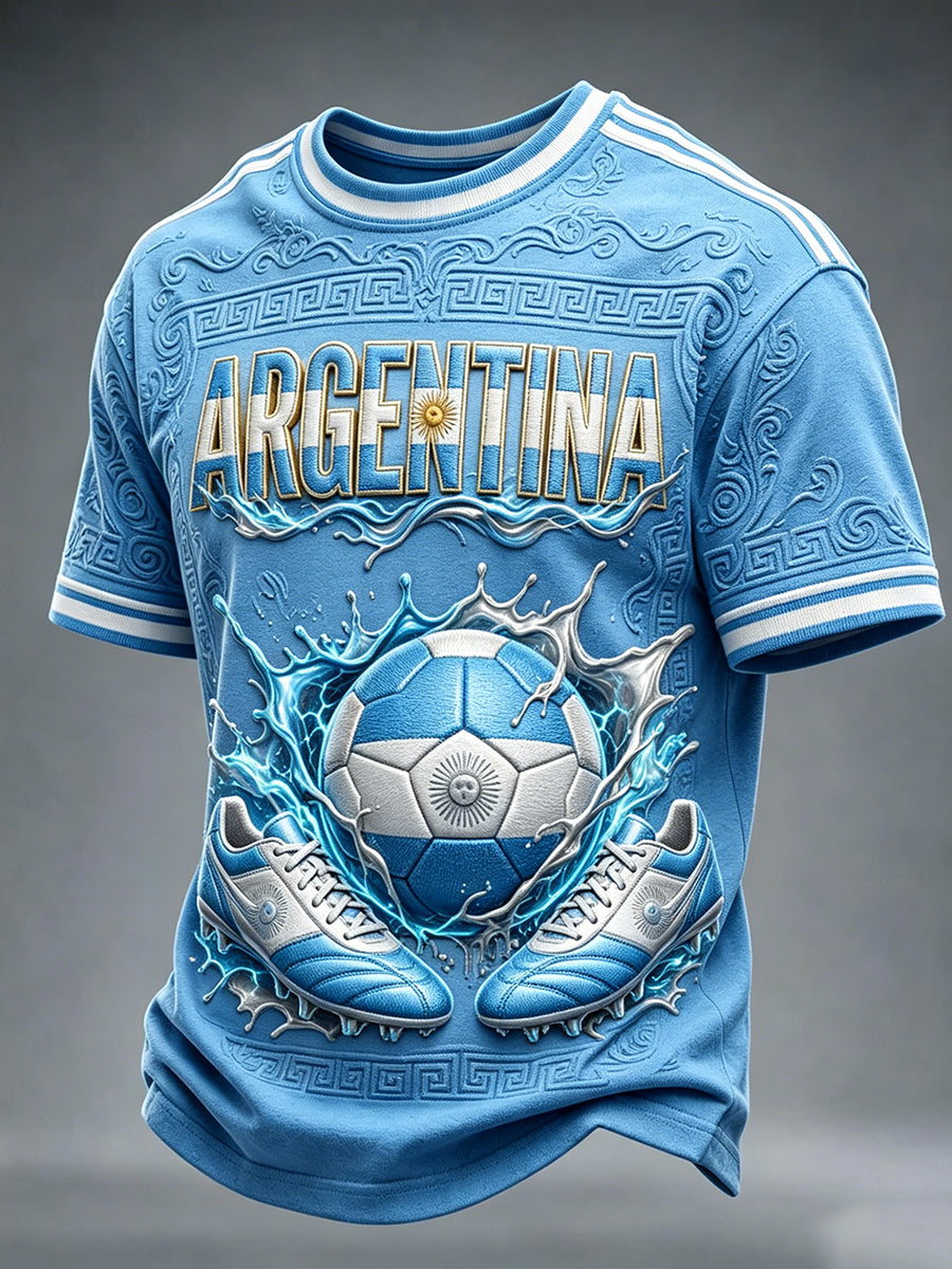 Men's Argentina Football Fan Round Neck Short Sleeves T-shirt