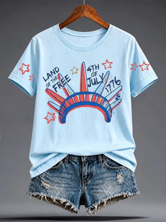 Women's Independence Day 4th of July Art Printed T-shirt