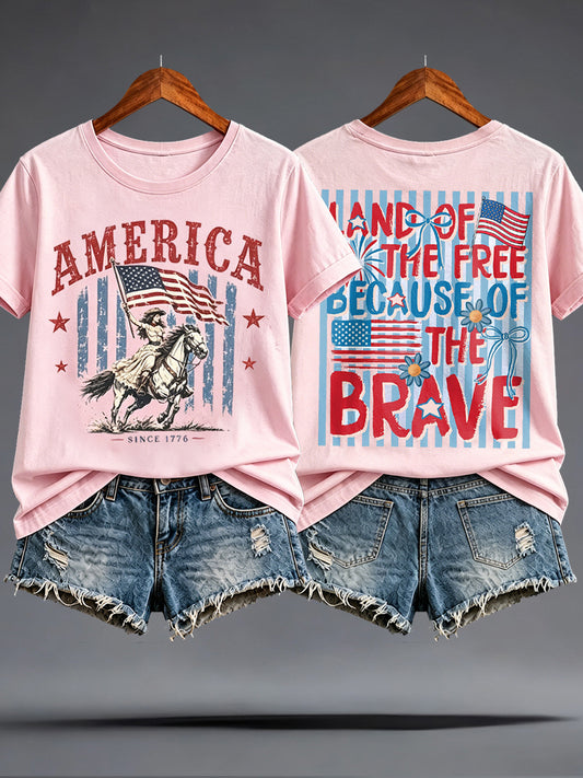 Women's Independence Day 4th of July Art Printed T-shirt