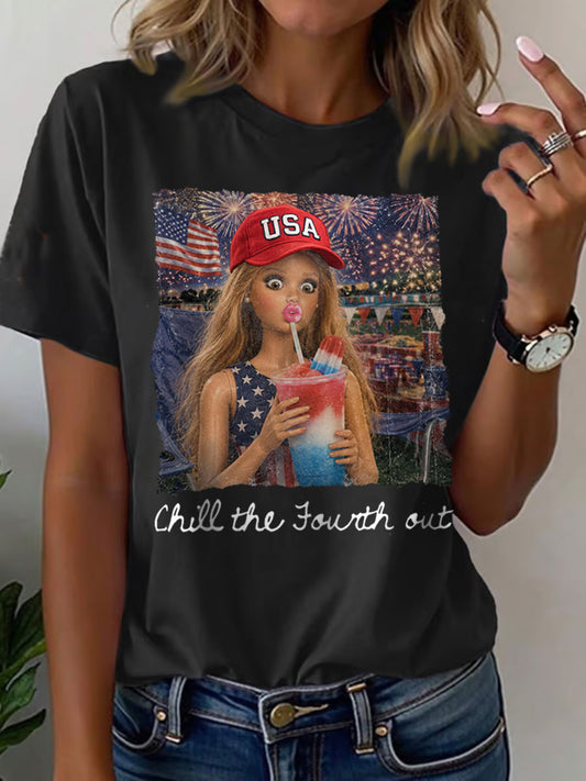 Women's 4th Of July Barbie Short Sleeve T-Shirt