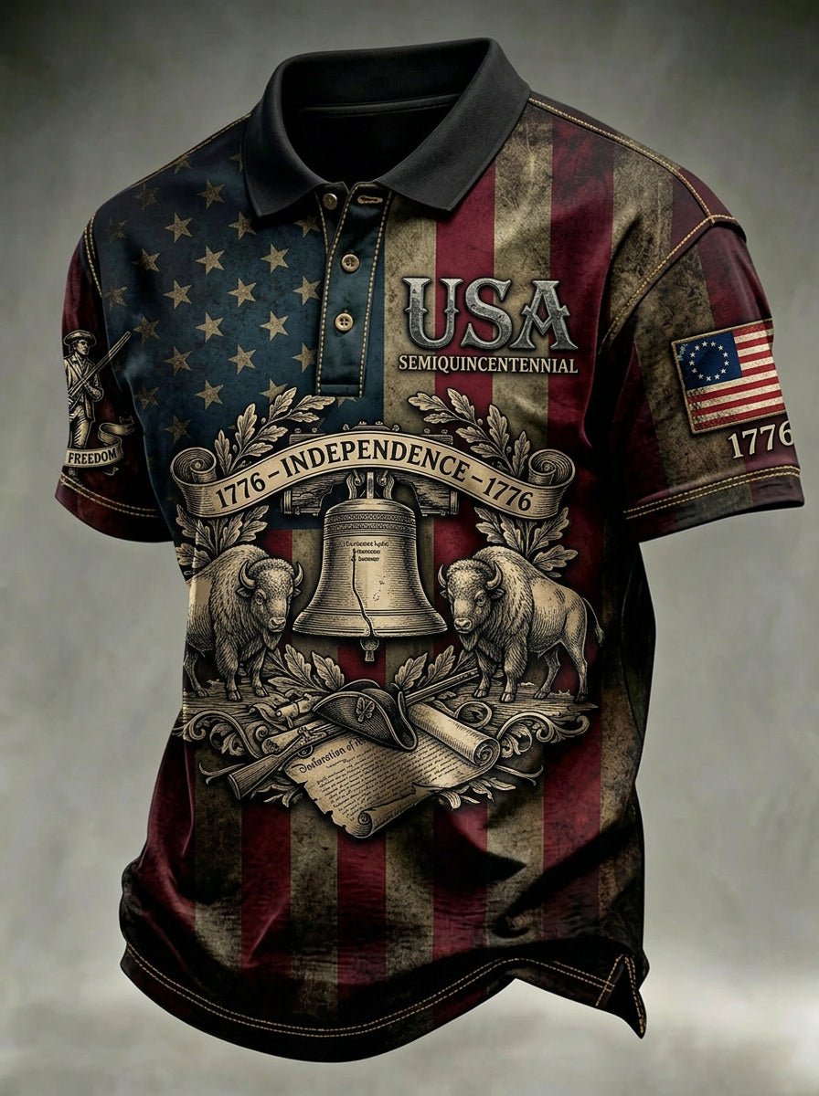 Men's Independence Day Print Short-Sleeve Polo Shirt