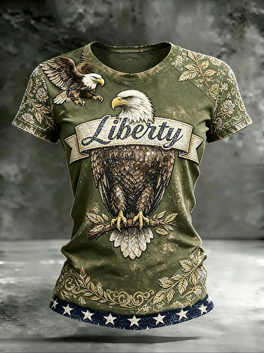 Women's Independence Day 4th of July Art Printed T-shirt