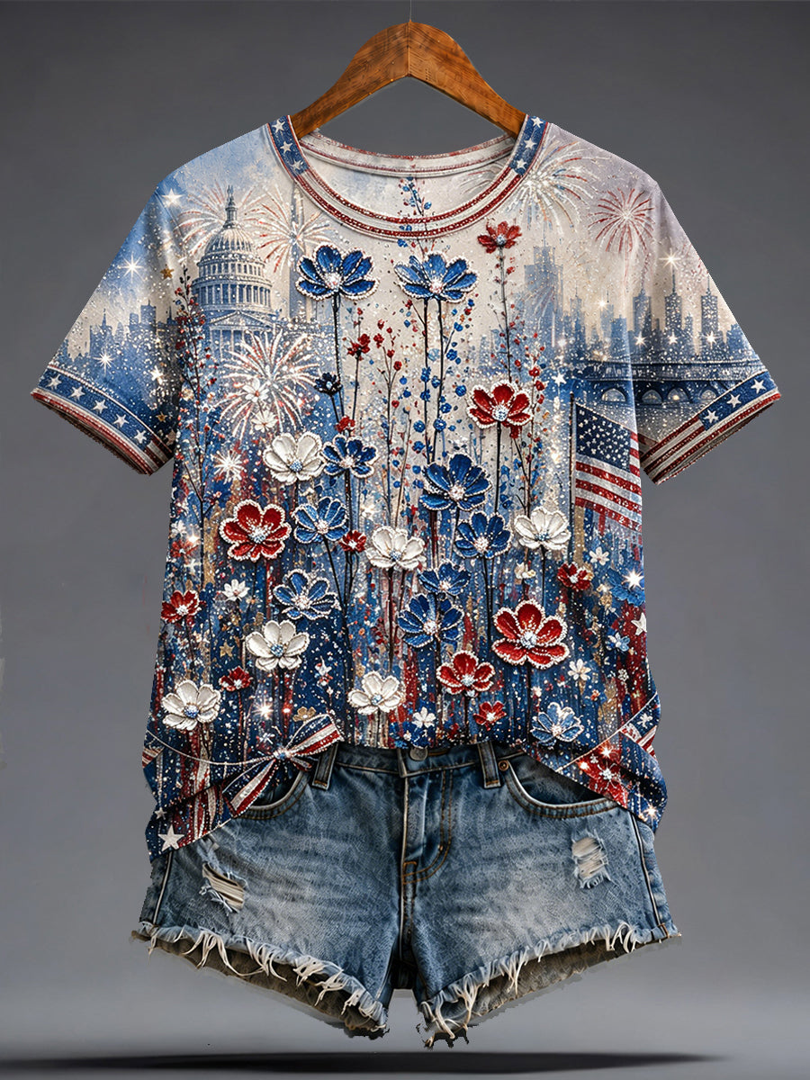 Women's Independence Day 4th of July Art Printed T-shirt
