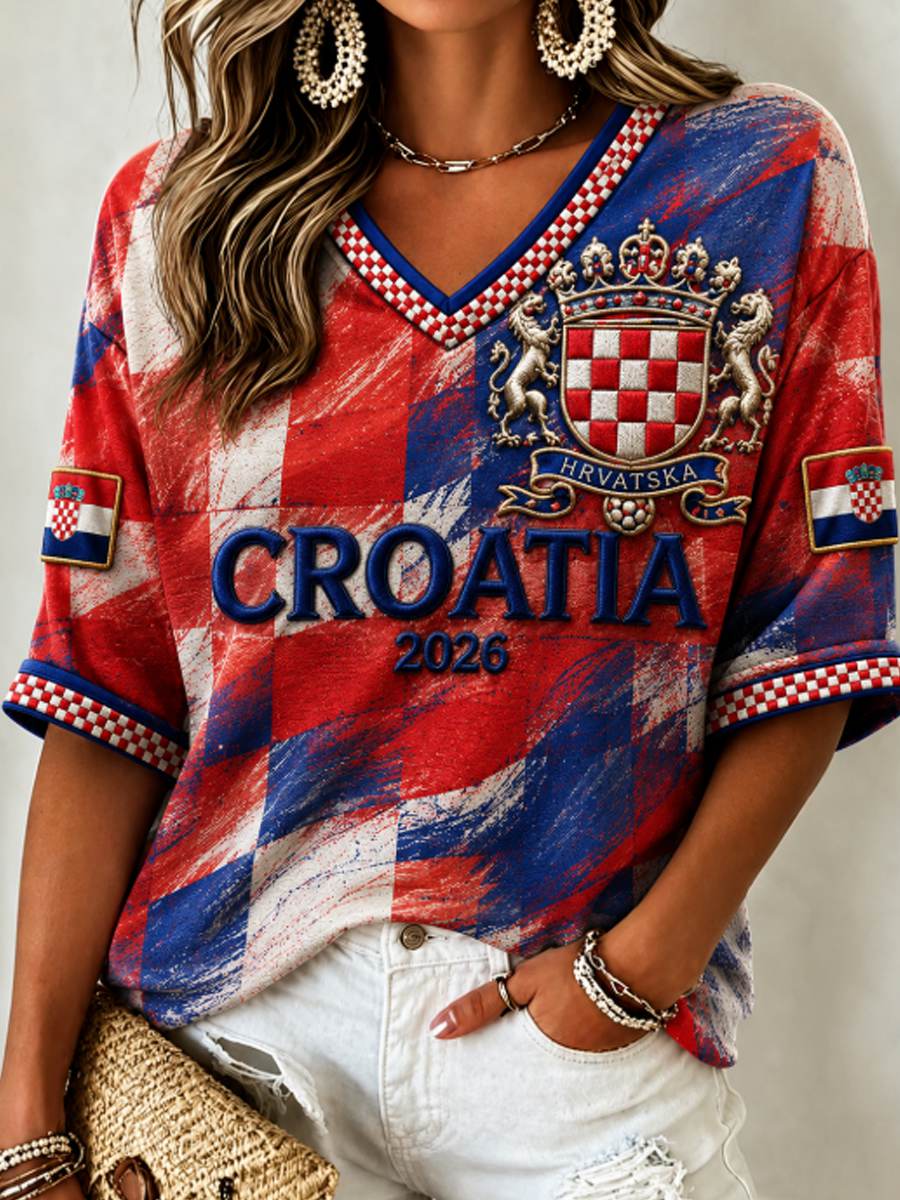 Women's Mid-length Sleeves V-Neck T-Shirt