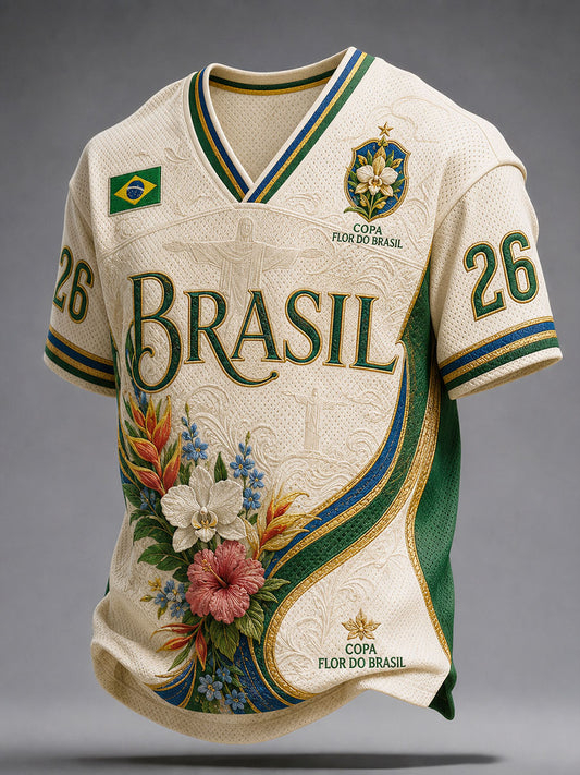 Men's Brazil Football Lover Art Printed Cooling Mesh T-shirt