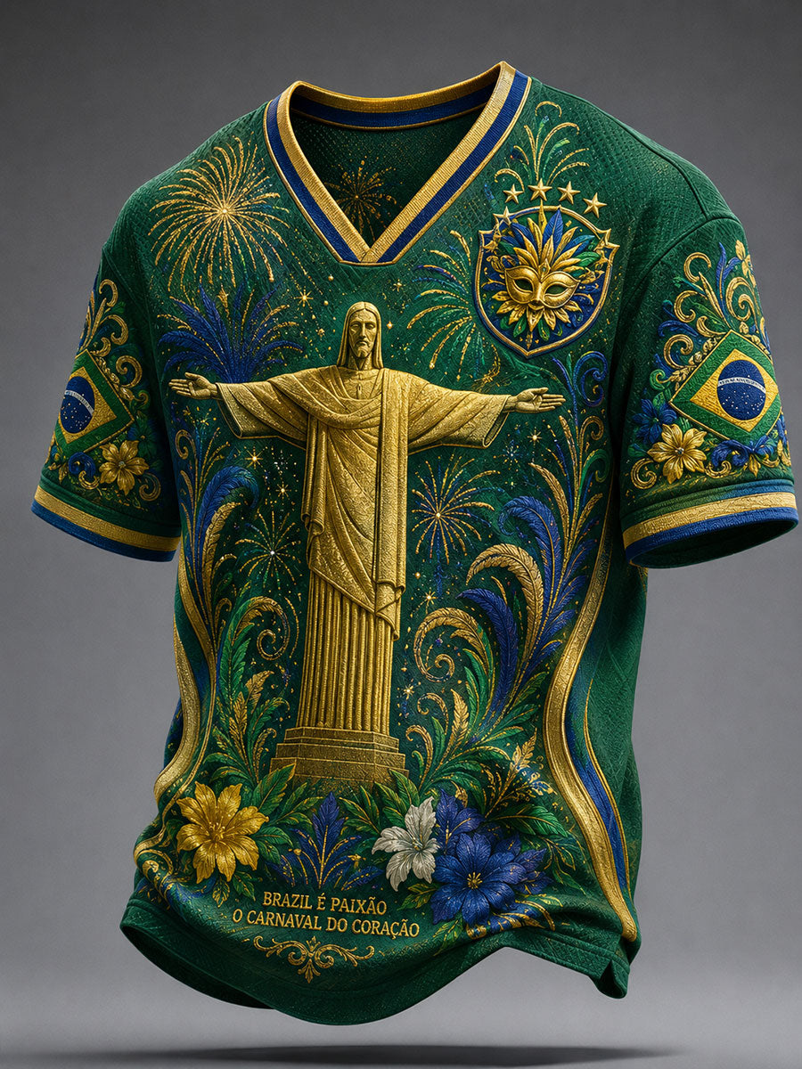Men's Brazil Football Lover Art Printed Cooling Mesh T-shirt