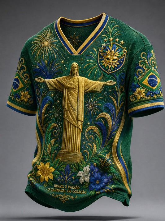 Men's Brazil Football Lover Art Printed Cooling Mesh T-shirt