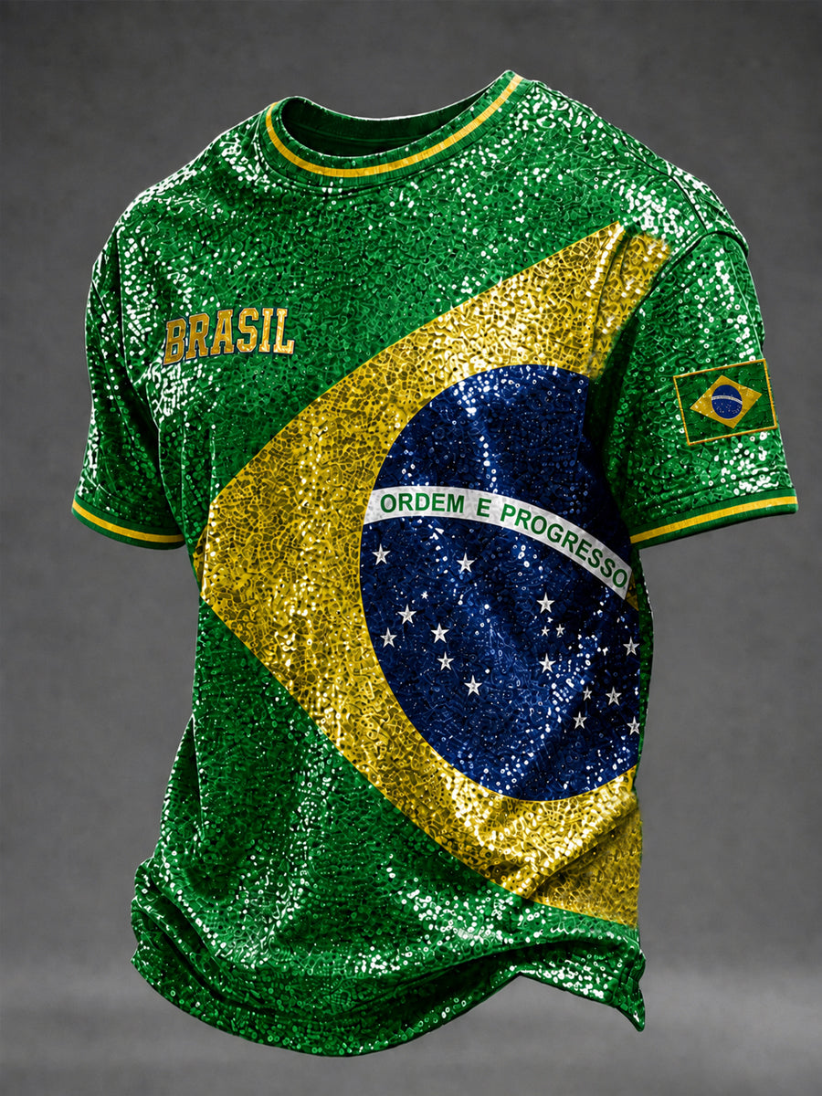 Men's Brazil Football Fan Gift Short Sleeve T-shirt